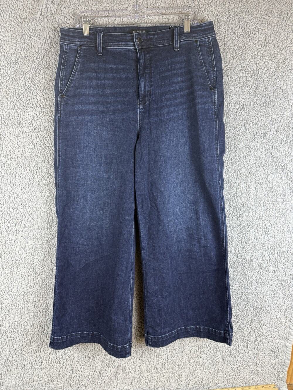 Judy Blue Womens Wide Leg Mid Rise Cropped Jeans Ankle Wide 15/32